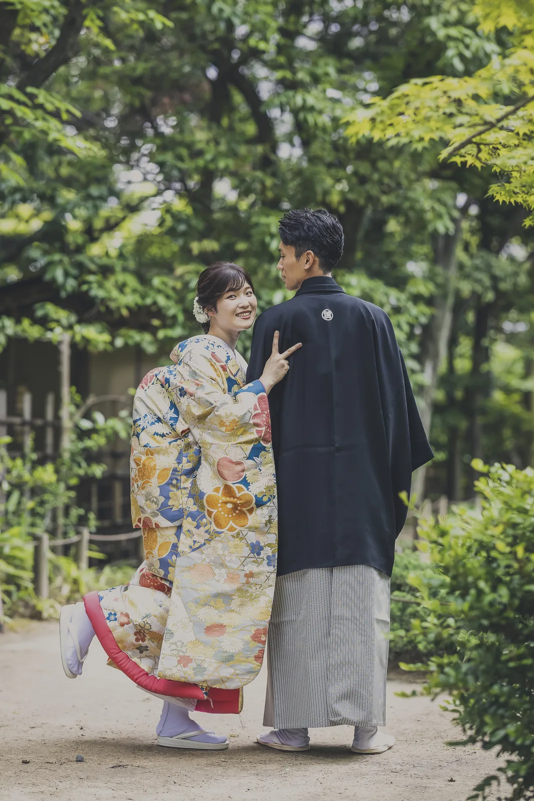 庭園での和装前撮り